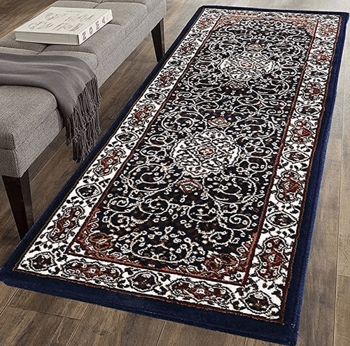 Bhadohi handwoven carpet runner with intricate floral patterns